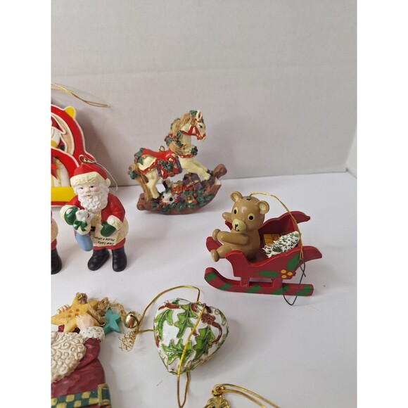 Vintage Christmas Tree Ornaments Lot of 15 Santa Wood Fabric Glass Ceranmic - Picture 9 of 12